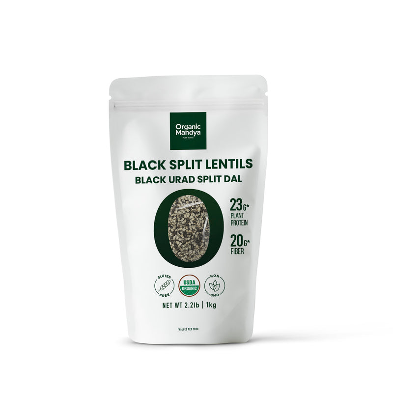 Organic Mandya Black Split Lentils 1kg (Black Urad Split Dal)