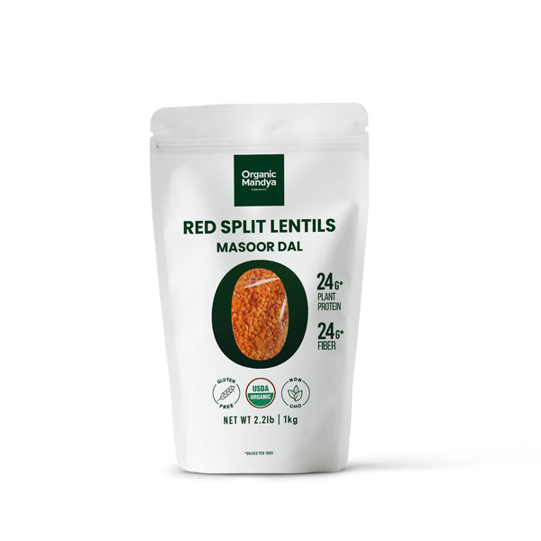 Organic Mandya Unpolished Red Split Lentils 1kg (Masoor Dal)